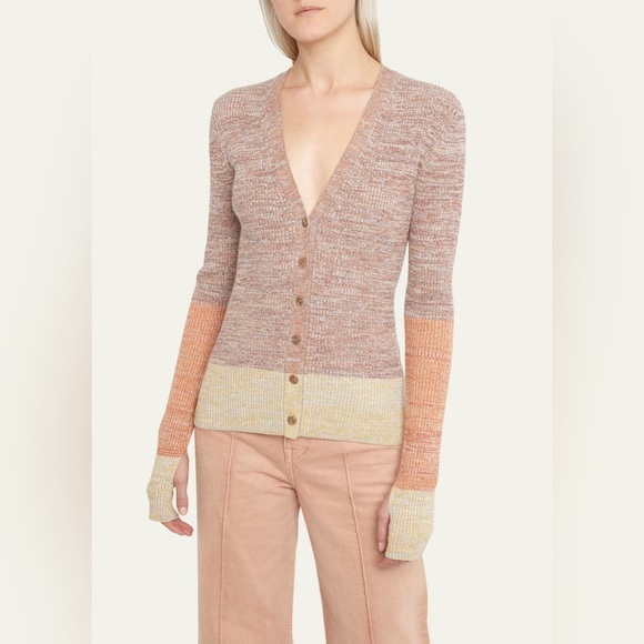 NWT Ulla Johnson Posey Thumbhole-Cuff Colorblock Cardigan Sweater - Picture 2 of 7